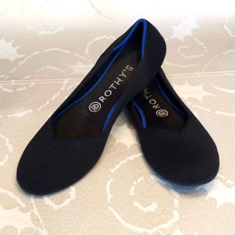 Rothy's "Blue Halo" Flat Shoes Round Toe Women's Size 9 Black Sustainable Comfy